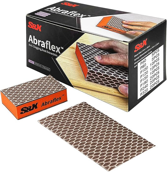 S&X 100-Pack Abraflex Sand Paper Assortment Sanding Sponge System, Coarse Medium Fine Sanding Block for Wood Furniture Wall Repair Drywall Metal, Washable and Reusable (Mixed Grit)
