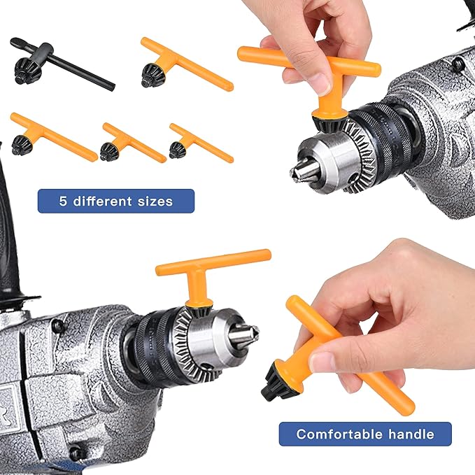 5 Sizes Drill Chuck Key Wrench, High Hardness Carbon Steel Replacement Drill Press Chuck Key for Drill Clamping Tool (Chuck Diameter: 1/4" / 3/8" / 1/2" / 5/8" 3/4")