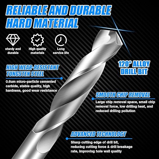 Drill Bit Set 4 Pcs Solid Carbide Drill Bits, 1/8" 1/4" 1/16" 3/16" Tungsten Carbide Drill Bits, Metal Drill Bit Set for Aluminum Alloy Copper Steel Hardened Steel Cast Iron