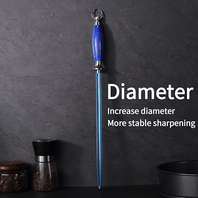 Sharpening Steel with Larger Diameter Professional Honing Rod Knife Sharpener, High Carbon Steel Knife Sharpener Rod, Magnetized Steel, Ideal for All Chef Knives
