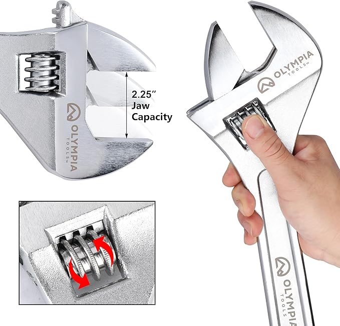 Olympia Tools 18" Adjustable Wrench, Heavy Duty Drop Forged Steel, Chrome Plated, Precision Machined Jaws, Rust Resistant