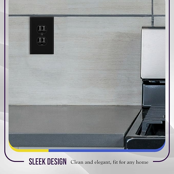 ENERLITES Mid-Size Duplex Receptacle Outlet Wall Plate, Electrical Outlet Covers Plates, Midway Size 1-Gang 4.88" x 3.11", Polycarbonate Thermoplastic, UL Listed, 8821M-BK-5PCS, Black (5 Pack)
