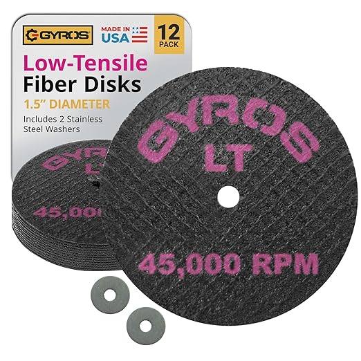 GYROS 1.5??Resin Cut-Off Wheels for Rotary Tools | 12 Double Fiberglass Reinforced Discs | For Wood, Plastic, Stone, Aluminum, Copper, Brass | Dremel Cutting Tool Accessory | Made in USA 11-32154/12