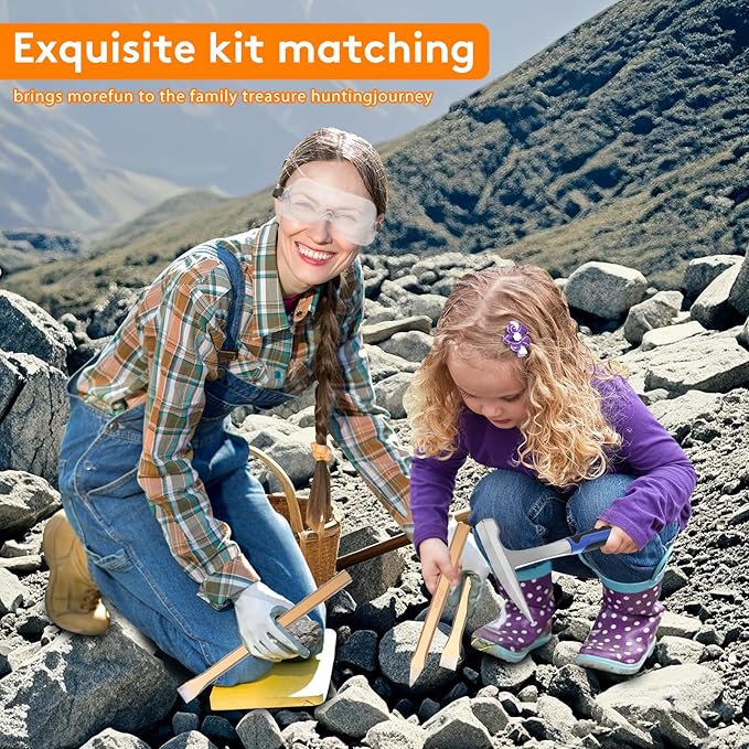 19 PCS Geology Rock Hammer Kit, 24oz Rock Pick Hammer, 3 Digging Chisels, Folding Shovel, Rock Hounding Tools with Brushes, Pocket Knife, Tweezers, Loupe, Goggles,Whistle, Shoulder Bag