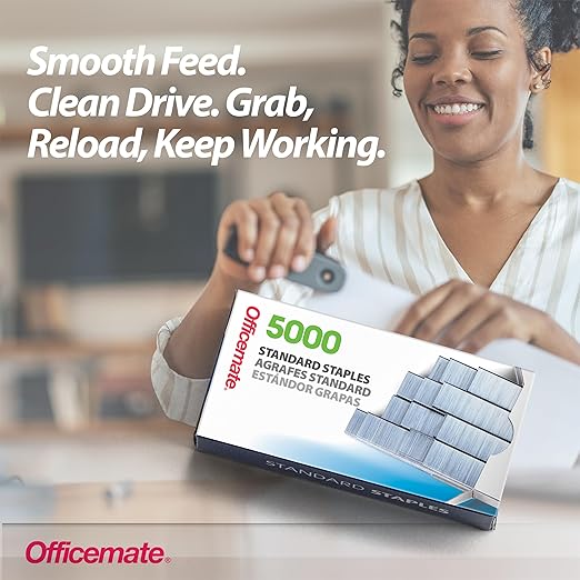 Officemate Standard Staples, 10 Boxes of 5,000 (50,000 Total), 1/4??Full-Strip General Purpose Staples, Fits Standard Desktop and Office Staplers, 20-Sheet Capacity