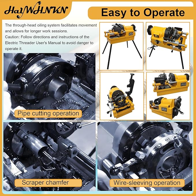 HayWHNKN Pipe Threader Machine, 1/2" to 3" Electric Pipe Threading Machine Cutter, 220V 750W Heavy Duty Power Threader with NPT & BSPT Dies, for Pipes in Plumbing, Electrical and Gas Installation