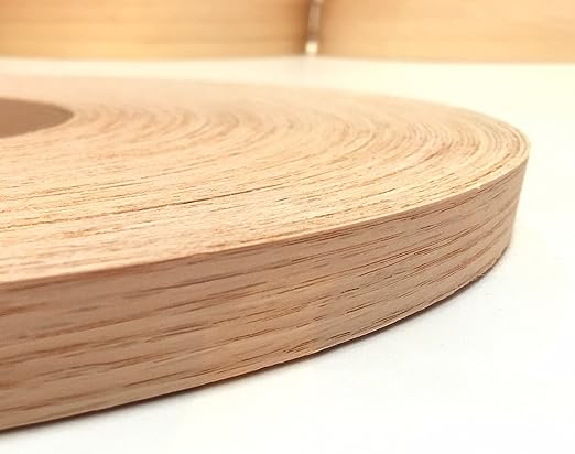 Edge Supply Red Oak 7/8 in x 50 ft Roll ??Pre-Glued Iron On Wood Veneer Tape ??Wood Veneer Edge Banding Tape with Hot Melt Adhesive, Smooth Sanded Finish Ideal for Furniture & DIY, Made in USA