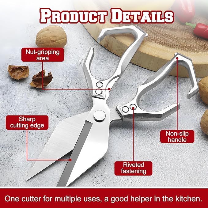 Multifunctional Heavy-Duty Kitchen Shears,oultry Scissors,Stainless Steel Heavy Duty Scissors,High-Carbon Steel Culinary Shears for Chicken,Meat, Seafood,Bone Cutting