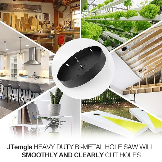 8-1/4 Inch Hole Saw with 1/2" Hex Shank Quick Change Arbor, JTemgle Bi-Metal Hole Saw Heavy Duty Hole Cutting Tool for Cornhole Boards, Recessed Lights, Wood, Plastic, Drywall & Soft Metal