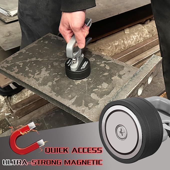 ULIBERMAGNET Heavy Duty Strong Magnetic Pickup Tool,Magnetic Lifting with Quick Release,Portable Material Collector with Ergonomic Handle for Iron Plate,Tool Steel,Laser Cutting