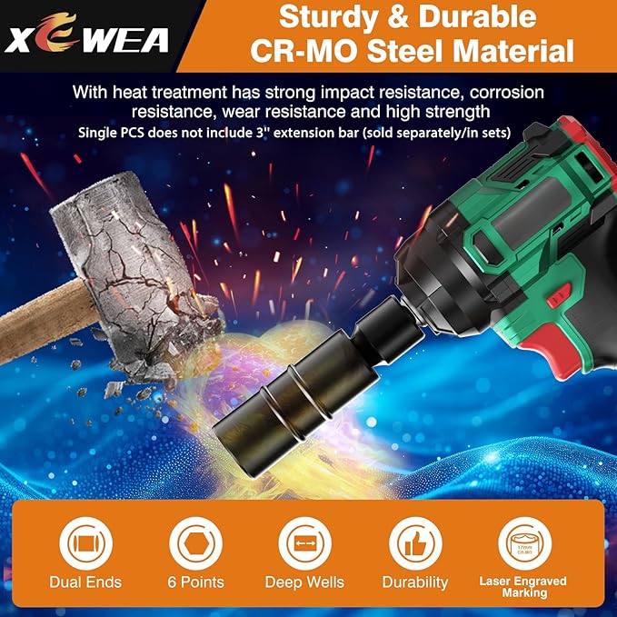 XEWEA 1/2 Inch Drive 20.5mm x 21.5mm Thin Wall Impact Flip Socket, Lug Nut Impact Socket Set Double Ended Thin Wall Nut Sockets CR-MO Twist Removal Tool for Stripped Rusted Bolts