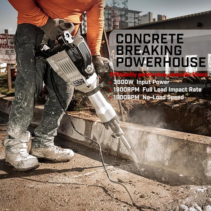 XtremepowerUS 3600W Electric Demolition Jack Hammer Point Chisel Bits Construction Concrete Breaker Punch Drill with Carrying Case