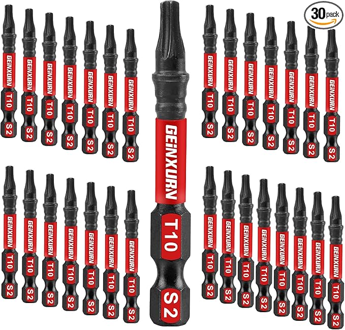 30 Pieces T10 Impact Tough Magnetic Screwdriver Bit Set, 2 In. #10 Torx Head Power Bit Set, S2 Alloy Steel T10 Star Bit Set