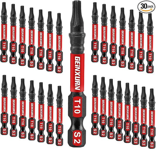 30 Pieces T10 Impact Tough Magnetic Screwdriver Bit Set, 2 In. #10 Torx Head Power Bit Set, S2 Alloy Steel T10 Star Bit Set