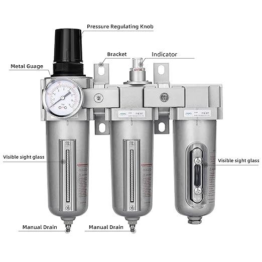 NANPU 3/4" NPT Industrial Grade 3 Stage Air Drying System - Particulate Filter, Coalescing Filter, Desiccant Dryer & Air Regulator, Metal Bowl, Manual Drain, Suitable for Paint Spray竊?Plasma Cutter