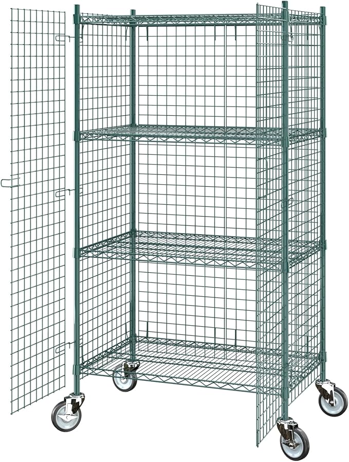 Commercial Grade NSF Listed Metal Wire Mesh Storage Green Epoxy Mobile Security Cage Kit, 24" x 36" x 70", Perfect for Warehouse, Walk-in Refrigerator, Freezer, Grocery Store, Restaurant, Dishroom