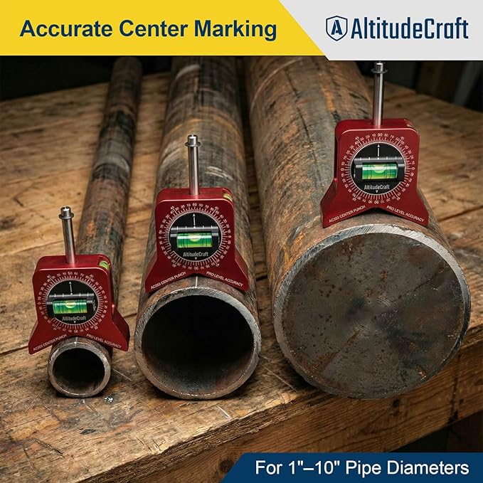 Magnetic Pipe Center Finder Punch Tool, 1??0 Inch Pipe Fitter Layout Tool with Bubble Levels & 360째 Angle Dial for Accurate Pipe Marking