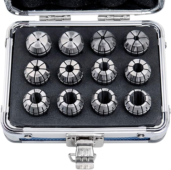 Accusize Industrial Tools 12 Pc Er-20 Collet Set, Size from 1/16'' up to 1/2'' in Fitted Strong Alunimum Box, 0223-0799