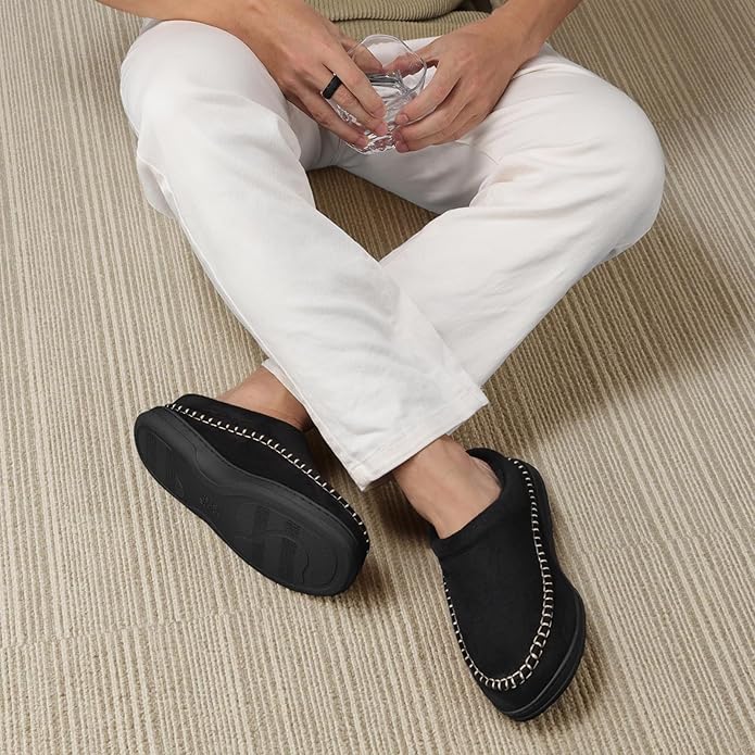 ATHMILE Mens House Shoes Fuzzy Warm Moccasin Memory Foam House Slippers for Men Cozy Winter Mens Slippers for Home Bedroom Indoor Outdoor
