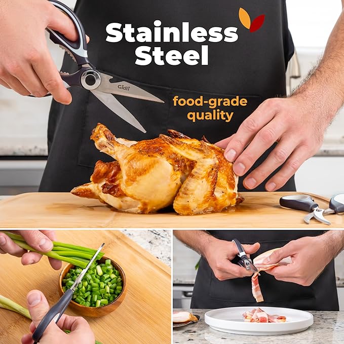 Gidli Chef Knife and Kitchen Shears Set ??Ultra Sharp 8??Chef Knife with Knife Sharpener + Heavy Duty Kitchen Scissors & Seafood Scissors ??Premium Stainless Steel Cooking Set ??Gift Ready