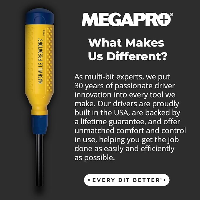 MEGAPRO짰 NHL짰 Team Edition Multi-bit Screwdriver | Officially Licensed NHL짰 Gear | Durable, Ergonomic, Pro-Grade Screwdriver (Nashville Predators짰)