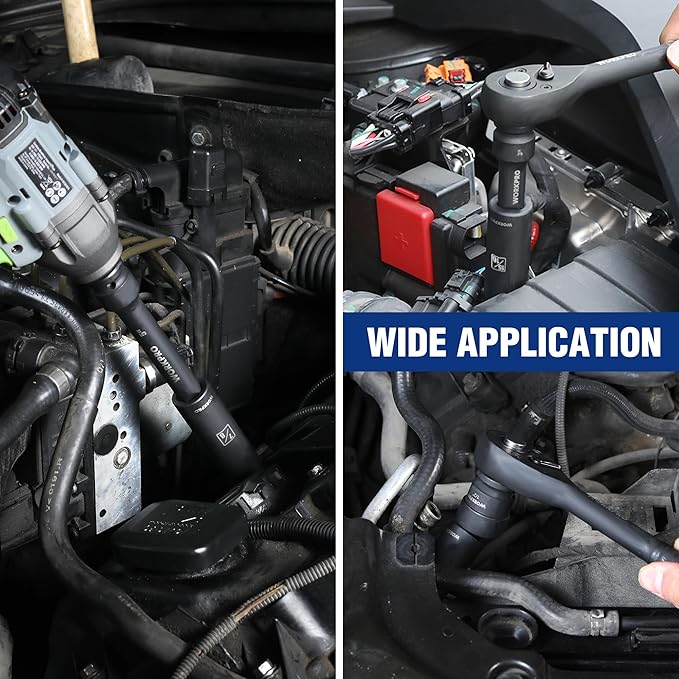 WORKPRO 20-Piece 1/2竊?Drive Deep Impact Socket Set, 6-Point, Cr-V Steel, 10-27mm, Universal Joint, Adapter and Extension Bar, SAE