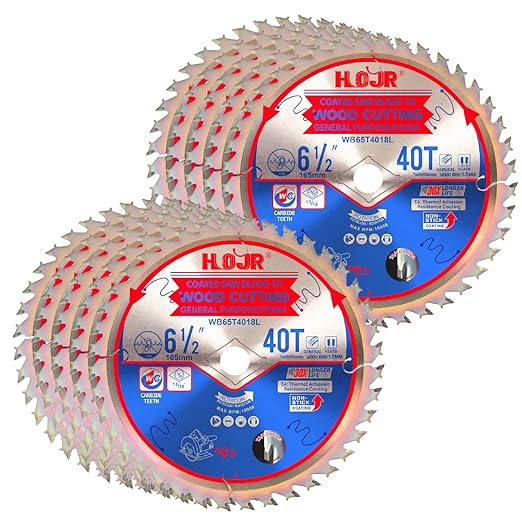 10-Pack 6-1/2" 40-Tooth 5/8" Arbor Circular Saw Blade, Finish/General Purpose Wood Cutting, Special Anti-Thermal Adhesion Coating on Cutting Edge-TA,High Finish, Long Life,6-1/2" 40T 5/8"