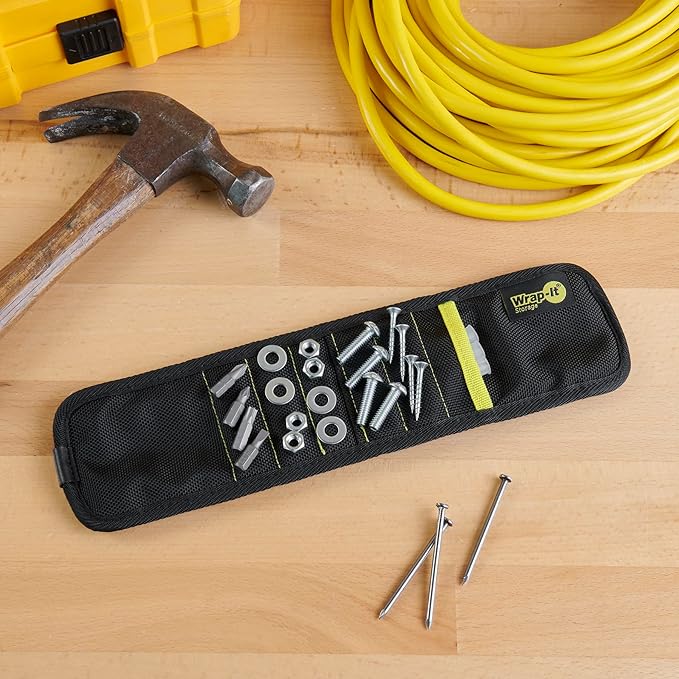 MagSnap Magnetic Wristband by Wrap-It Storage - Black - Great Father Gift Wrist Magnet Tool Belt and Screw Holder