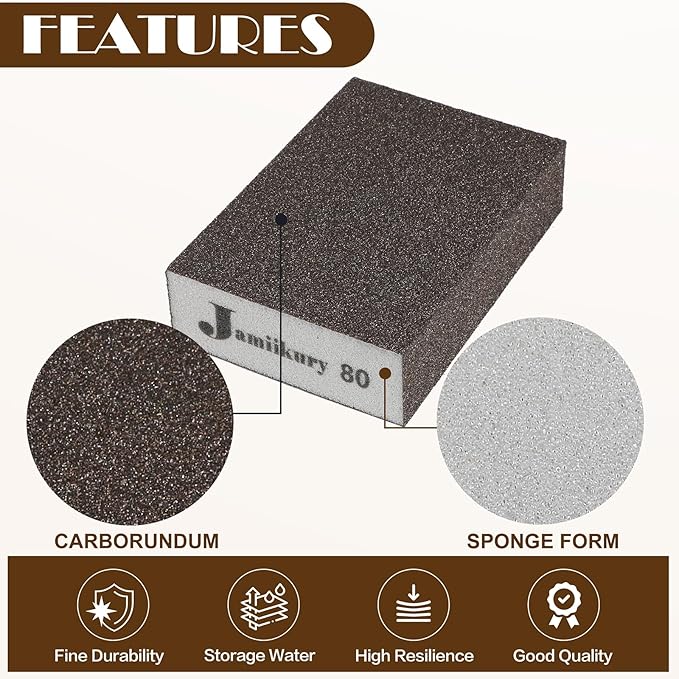 8pcs Sanding Blocks Assortment Kit, Sponge Sand Block Washable and Reusable, Wet & Dry Sandpaper Block - 60/80/100/180 Grit x 1pcs, 120/220 Grit x 2pcs