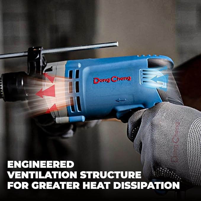 DongCheng Hammer Drill 6A,1/2 Inch Keyed Chuck, 0-3000 RPM/45000 BPM Impact Drill with 15PCS Drilling Bits for Brick Wall, Metal & Wood, DZJ05-13