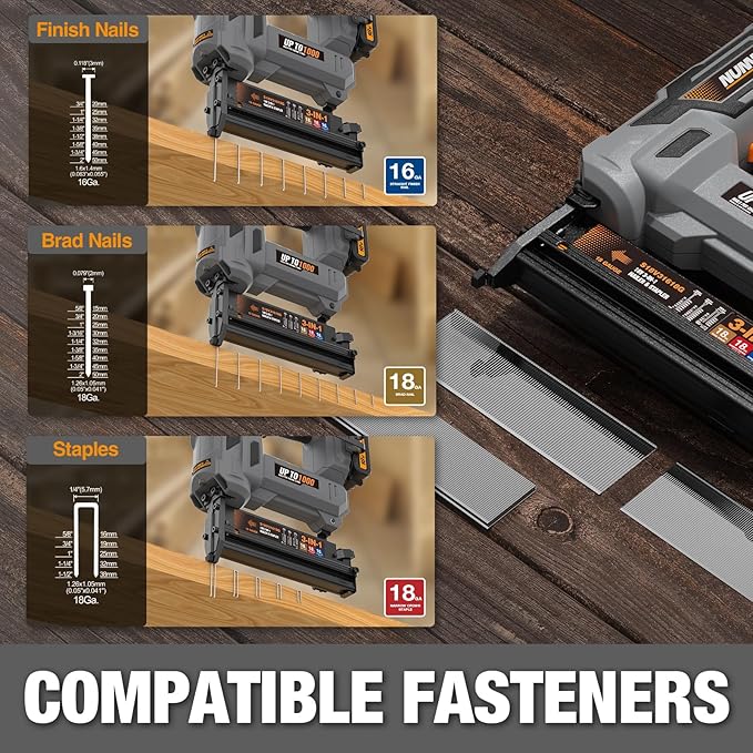 NuMax 18V Cordless 3-in-1 Nail Gun Kit ??2" 16 & 18 Gauge Finish Nailer, Brad Nailer, and Narrow Crown Staple Gun ??Includes Battery, Charger & Fasteners ??S18V31618G