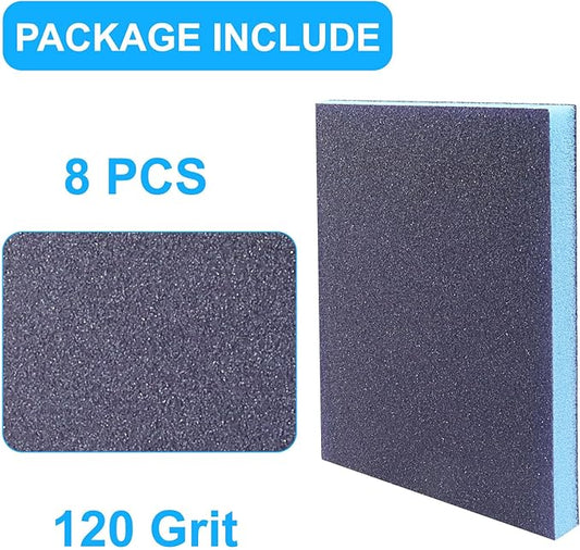 8 Pack Sanding Sponge, 120 Grit Washable and Reusable Sanding Blocks for Wood, Metal, Drywall, and More, Ideal for Flat and Irregular Surfaces, Robust and Versatile for Wet or Dry Use
