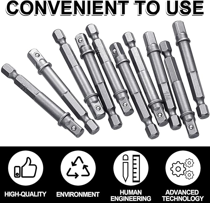 Impact Adapter Square Socket for Drills Extension Driver Bits Hex Impact Socket Adapter for Automotive DIY(1/4 Inch Square Tip,Silver)