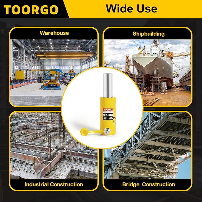 10T 4Inch Stroke Porta Power Single Acting Lifting Cylinder for Shipbuilding, Machinery and Industry, Automatically Retract Split Hydraulic Cylinder Jack, Yellow