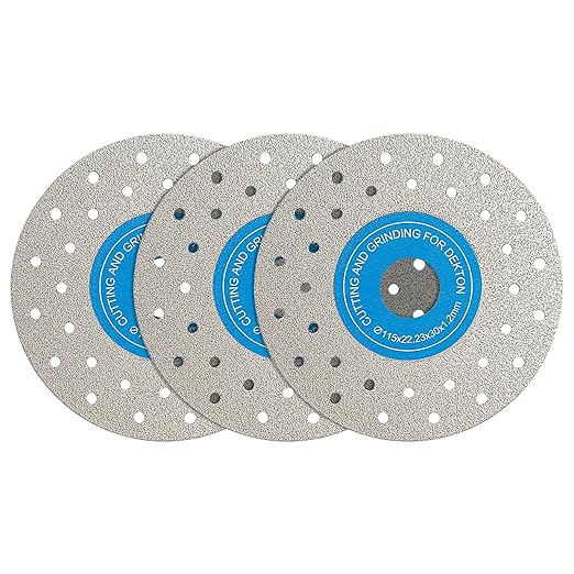 LOZLIN 3PCS 115MM Vacuum Brazed Ultra-Thin Multi-Pore Flat Abrasive Sheet Disc for Porcelain Glass Ceramic Tile Granite Marble Diamond Saw Blade (Blue and White, Porous, 3)