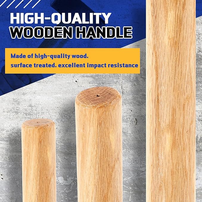 Bucherry 1 Sets 36" Replacement Hammer Handle Kit Includes 1 Sledge Hammer Handle Replacement, 2 Wood Wedges and 2 Steel Wedges for Decking Framing Carpentry Construction DIY Sledge Axe Tool