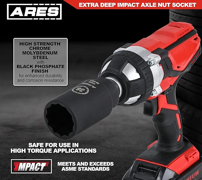 ARES 12050-36MM Axle Nut Socket - 12 Point Socket - Extra Deep 1/2-Inch Drive Impact Socket for Easy Removal of Axle Shaft Nuts