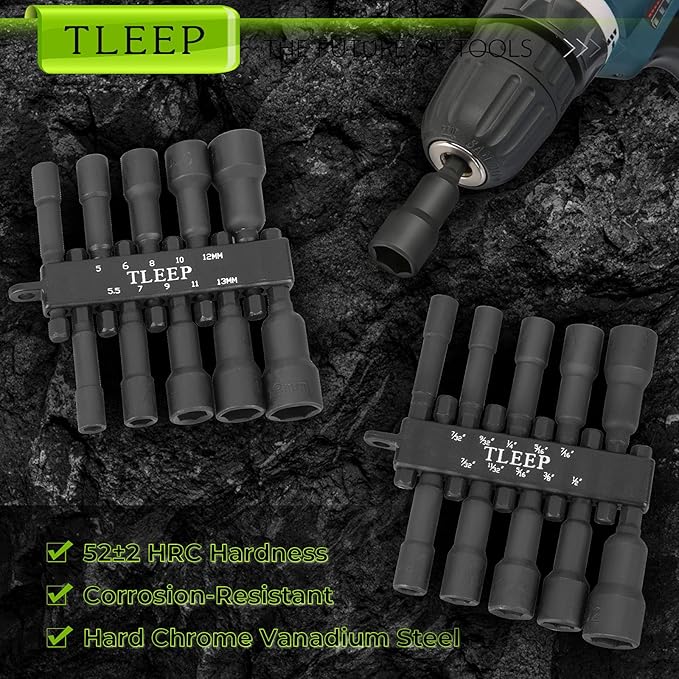 20 x 65MM Magnetic Power Nut Driver Set for Impact Drill, 1/4" Hex Head Drill Bit Set SAE & Metric Screwdriver Socket Set, Chrome Vanadium Steel Quick Change Chuck Socket Wrench Nut Setters