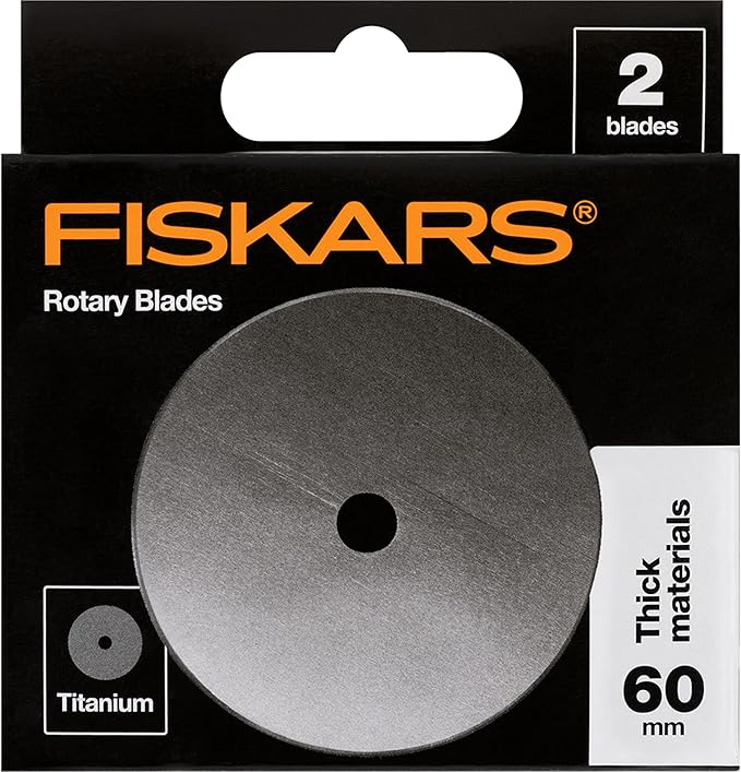 Fiskars 60mm Titanium Rotary Blades (2 Pack) - Rotary Cutter Blade Replacement - Crafts, Sewing, and Quilting Projects - Silver