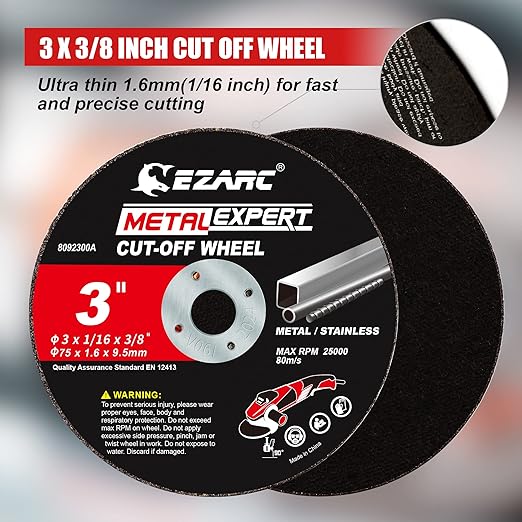 EZARC Cut Off Wheels 25 Pack, 3??x 1/16??x 3/8??Cutting Wheel, Metal & Stainless Steel Cutting Disc for Die Grinder