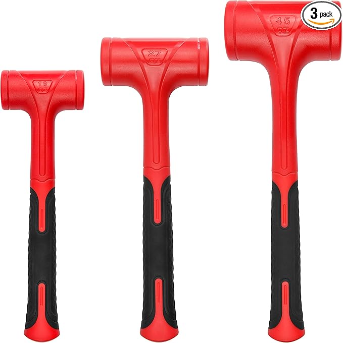 YIYITOOLS Dead Blow Hammer Set, 3 Piece/16oz(1LB),27oz(1.5LB),45oz(3LB),Red and Black, Shockproof Design, No Rebound Mallet Unibody Molded Checkered Grip Spark and Rebound Resistant (YY-3-013)