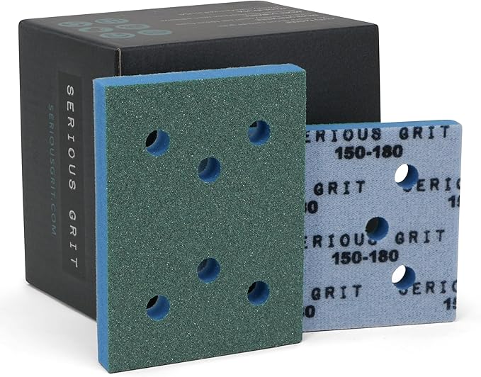 Serious Grit - 3" x 4" Foam Sanding Pads - P150-180 Med Fine Finish Grit - 10mm Medium Density Foam - Hook & Loop Backing - Fits SurfPrep, Uneeda Ekasand & Mirka 3x4 Sanders ??Made in USA ??10 Pack