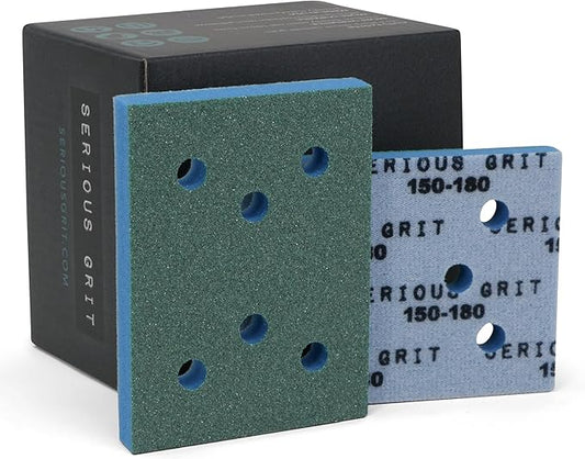 Serious Grit - 3" x 4" Foam Sanding Pads - P150-180 Med Fine Finish Grit - 10mm Medium Density Foam - Hook & Loop Backing - Fits SurfPrep, Uneeda Ekasand & Mirka 3x4 Sanders ??Made in USA ??10 Pack
