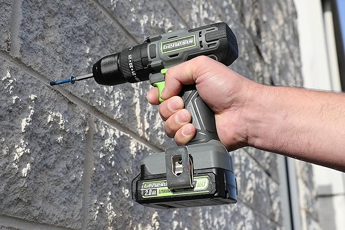 Genesis G20MAX 20V Cordless 1/2" Hammer Drill with 2.0Ah Battery & Charger, All-Metal Ratcheting Chuck, 2-Speed Range (GLHD20B)