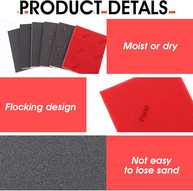60 Pcs 400-2500 Grit Sanding Sponge, Ultra Fine Sanding Sponges Pads, Soft Foam Shine Block Wet Dry Polish Pads, Ultra Fine Grit Sandpaper for Model Drywall Metal Wood Furniture Polishing