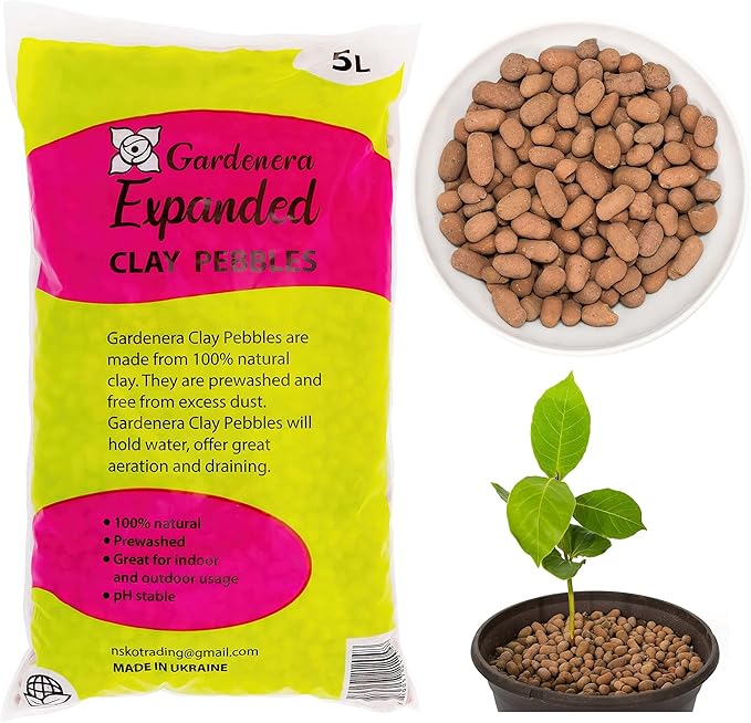 Gardenera Expanded Clay Pebbles for Plants ??4mm-16mm LECA Balls | 100% Natural Hydroton Clay for Drainage, Hydroponics, Aquaponics, Terrariums, Orchids & Indoor Plant Growing Medium - 5 Quarts