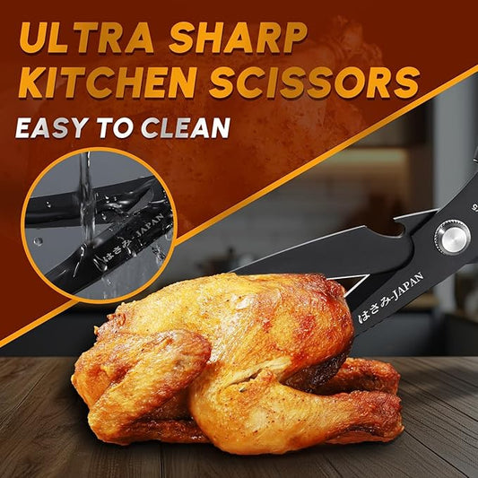 HUUSK Kitchen Scissors Set Upgraded - Stainless Steel Kitchen Shears, Sharp Meat Scissors, Heavy Duty Poultry Shear, Japanese Cooking Scissor Dishwasher for Food, Christmas Gifts for Men Women