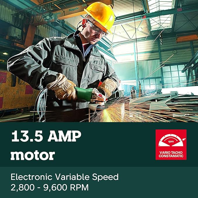 Metabo WEV15-125 HT Lock-On 13.5 Amp 2,800-9,600 rpm Angle Grinder with Electronics and High Torque, 4.5"/5"