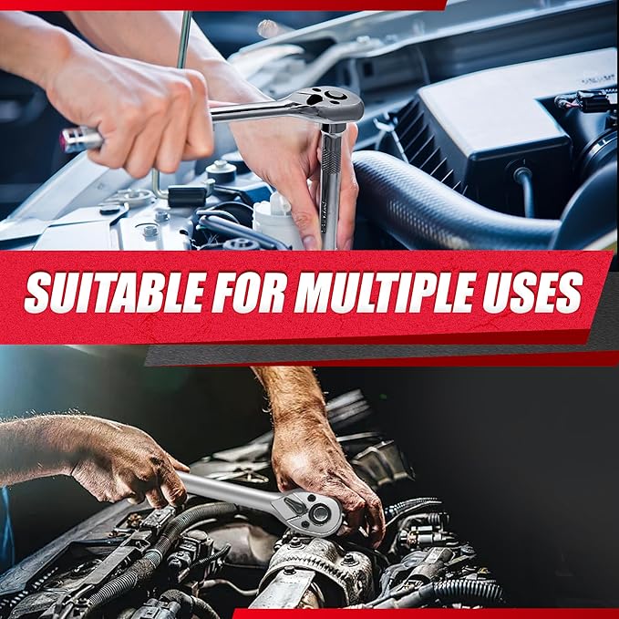 69pcs 1/4??3/8"" Drive Impact Socket Set,Drive Master Socket Set,SAE/Metric, Deep & Shallow with Drive Head Ratchet,Drive Spark Plug Socket,Extension bar (3??& 6??,6 Point,CR-V Steel, Mirror