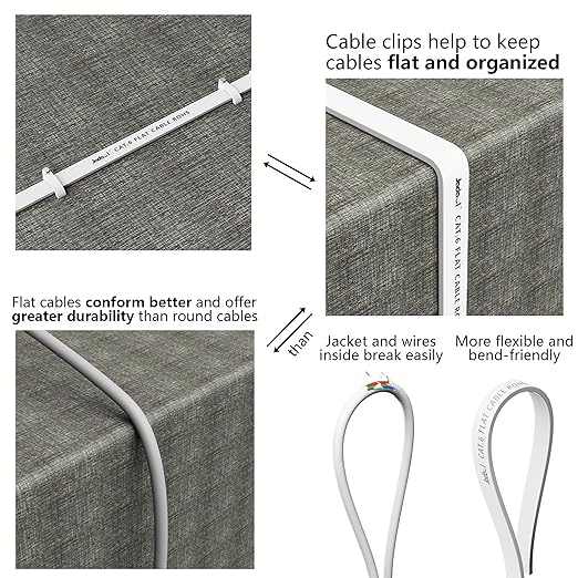 Jadaol Cat 6 Ethernet Cable 1 ft 6-Pack, 10Gbps Support Cat8 Cat7 Network, Flat High Speed LAN Internet Patch Cables, Short Ethernet Cables for Router, Modem, Switch, PC, Laptop, Gaming Console, White
